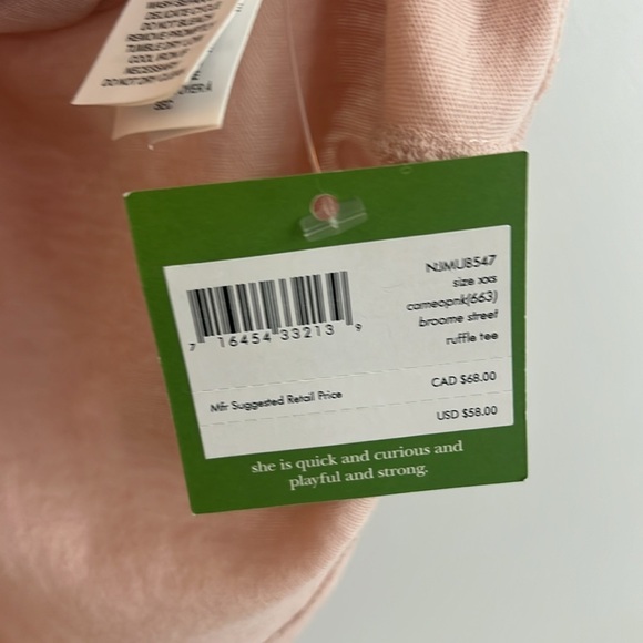 NWT Kate Spade New York T-Shirt Tee Ruffle Sleeve Beige Pink Shirt Size - XXS - Picture 5 of 6